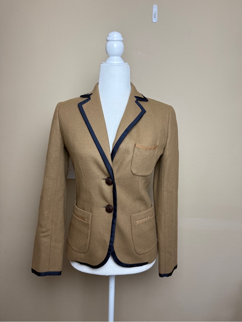 J Crew Women’s Wool Camel and Navy Blazer size 2
